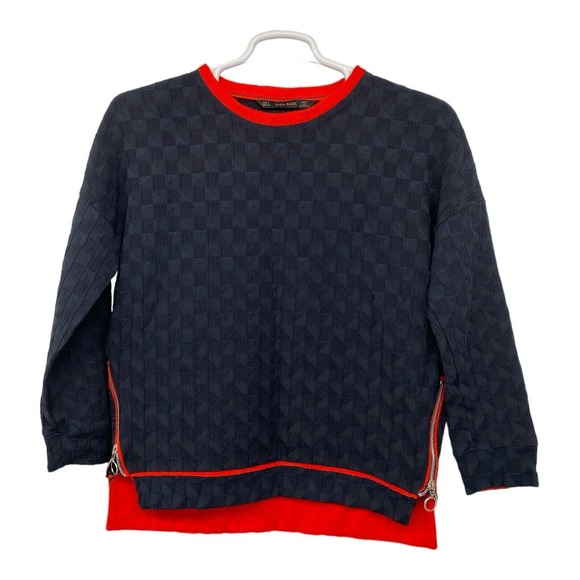 Zara Tops - ZARA WOMAN BLACK RED ZIP DETAIL BLOUSE TOP Sz Small S